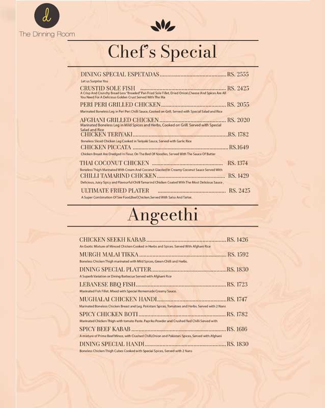 Front Room Menu Dining Room Menu