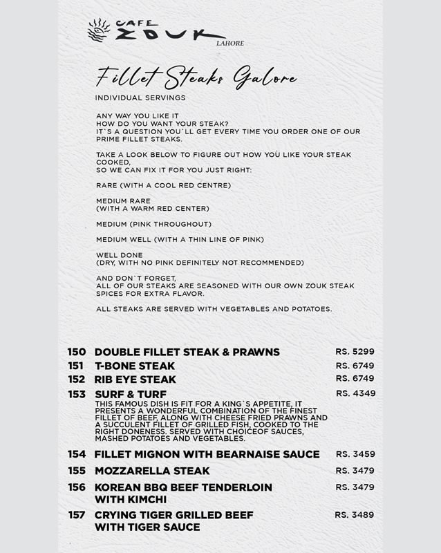 Cafe Zouk Menu In Lahore Rated 4 Dec 2025 