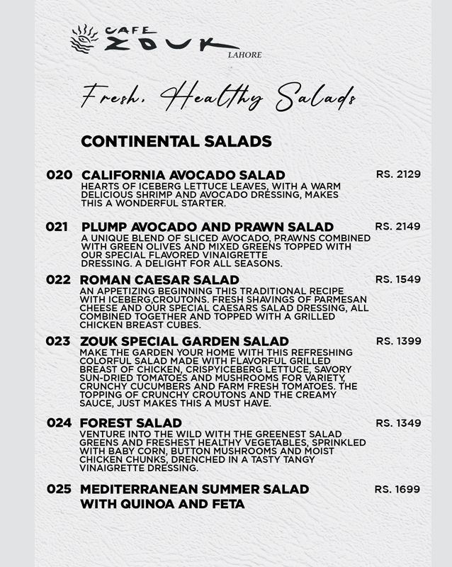 Cafe Zouk Menu In Lahore Rated 4 Dec 2025 