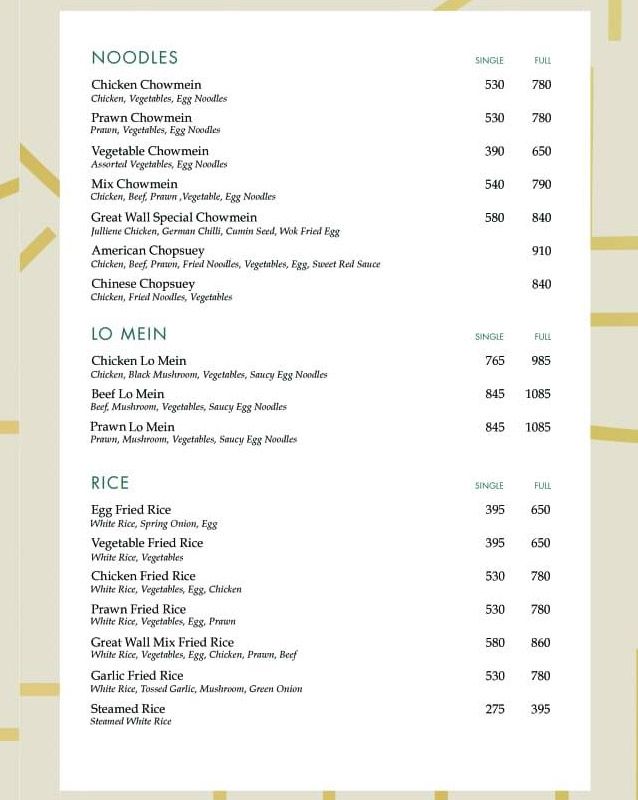 Great Wall Menu In Karachi Rated 37 Dec 2021